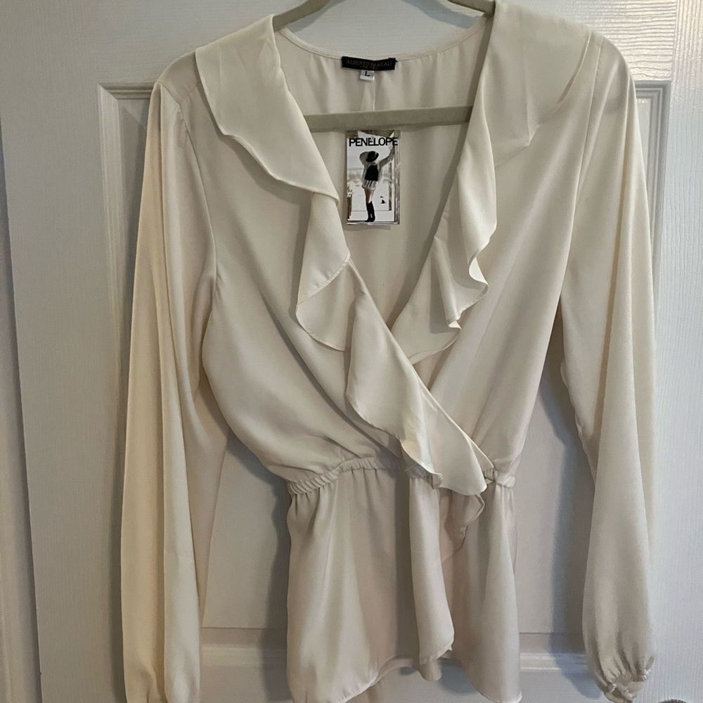 Cream Ruffle Wrap Top